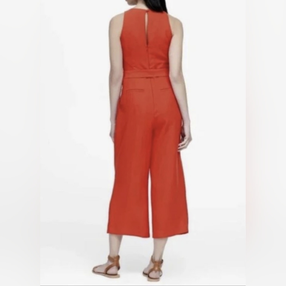 Banana Republic coral red belted sleeveless cropped jumpsuit - Picture 2 of 8